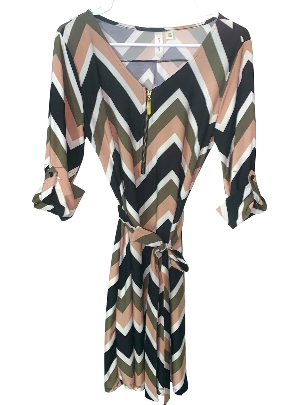 Tacera Chevron Mini Dress in Black, Olive & Blush